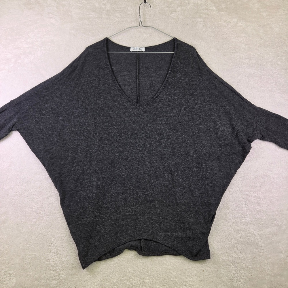 Charlotte Avery Charcoal Grey Batwing V-Neck Oversized Knit Top Tunic 4037
